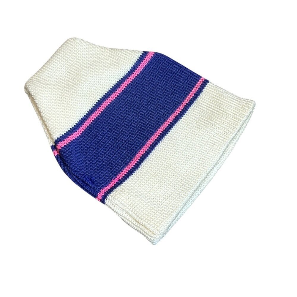 Smiley Vintage Ski Hat 100% Wool Beanie USA Made Ivory Blue Pink